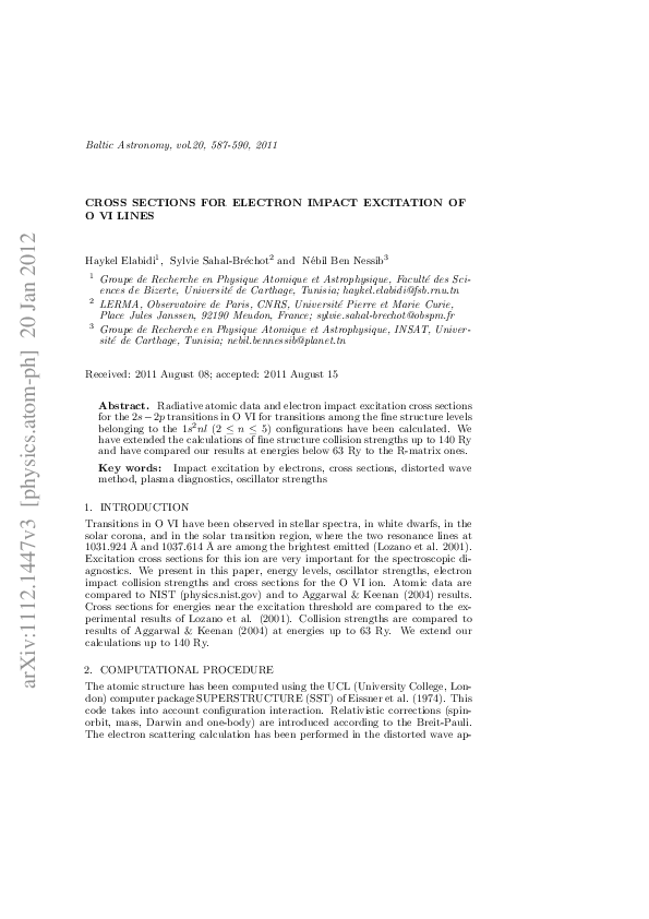 (PDF) Cross Sections for Electron Impact Excitation of
