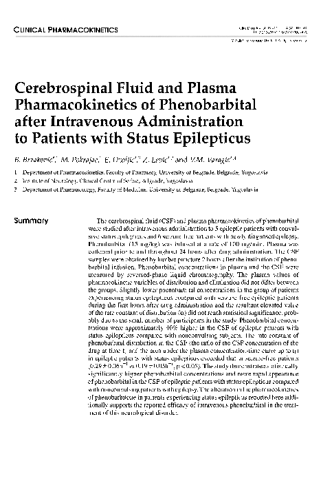 (PDF) Cerebrospinal Fluid and Plasma Pharmacokinetics of Phenobarbital ...