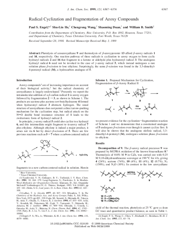 (PDF) Radical Cyclization and Fragmentation of Azoxy Compounds