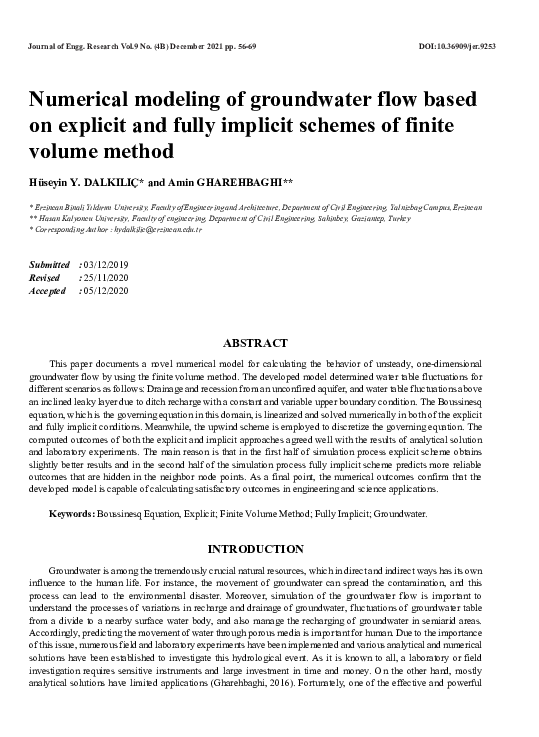 (PDF) Numerical modeling of groundwater flow based on explicit and ...