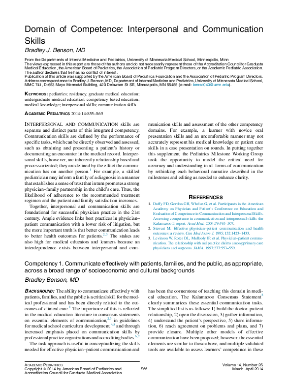 (PDF) Domain of Competence: Interpersonal and Communication Skills