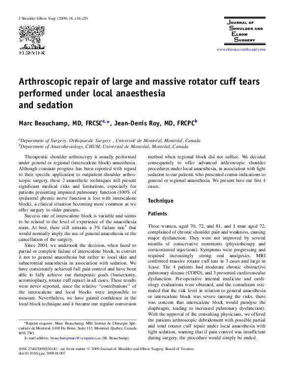 (PDF) Arthroscopic repair of large and massive rotator cuff tears ...