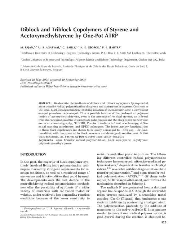 (PDF) Diblock and triblock copolymers of styrene and ...