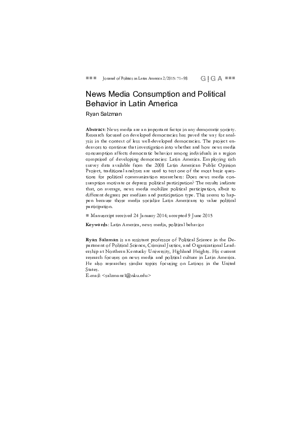 (PDF) News Media Consumption and Political Behavior in Latin America
