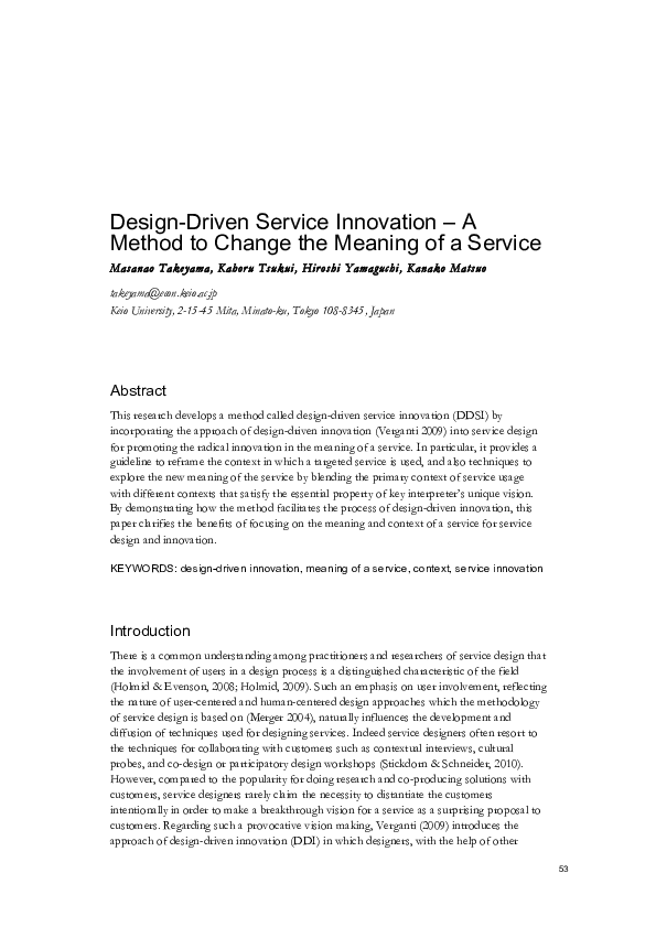 (PDF) Design-Driven Service Innovation: A Method to Change the Meaning ...