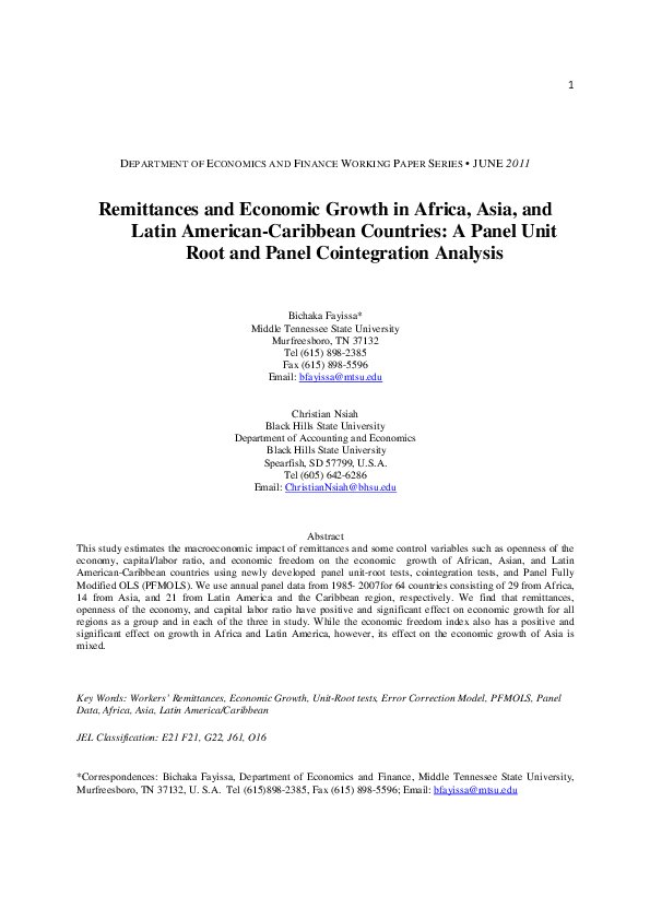 (PDF) Remittances and economic growth in Africa, Asia, and Latin ...