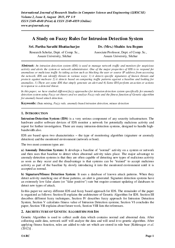 (PDF) A Study on Fuzzy Rules for Intrusion Detection System