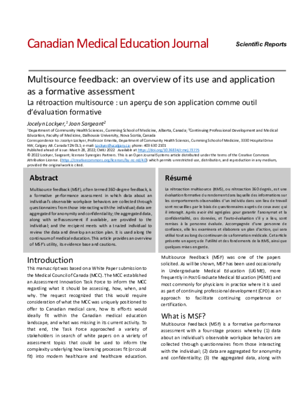 (PDF) Multisource feedback: an overview of its use and application as a ...