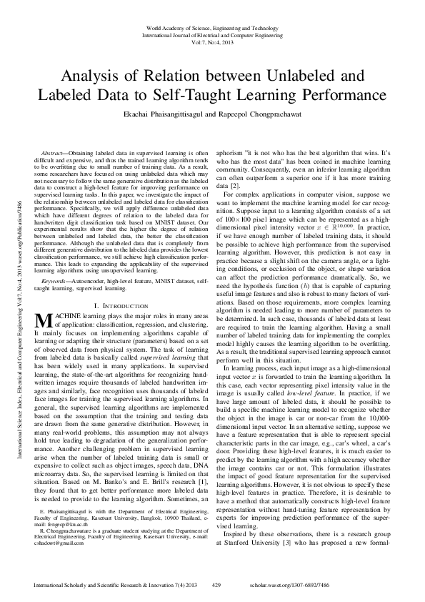 (PDF) Analysis Of Relation Between Unlabeled And Labeled Data To Self ...