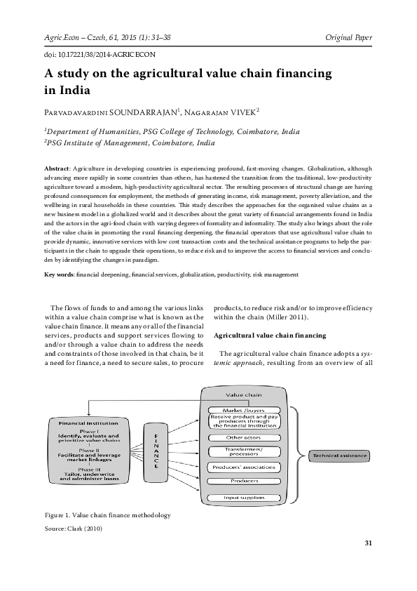 (PDF) A study on the agricultural value chain financing in India