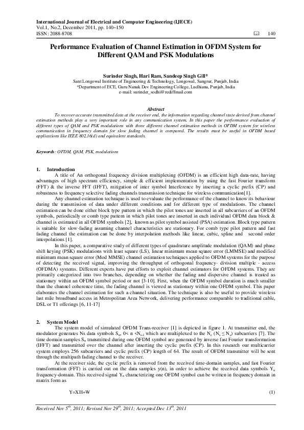 (PDF) Performance Evaluation of Channel Estimation in OFDM System for ...