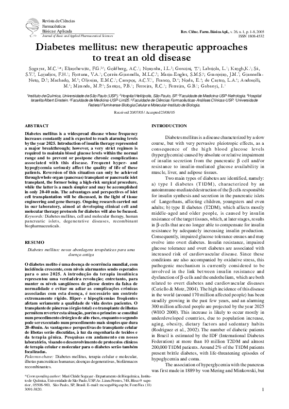 (PDF) Diabetes mellitus: new therapeutic approaches to treat an old disease