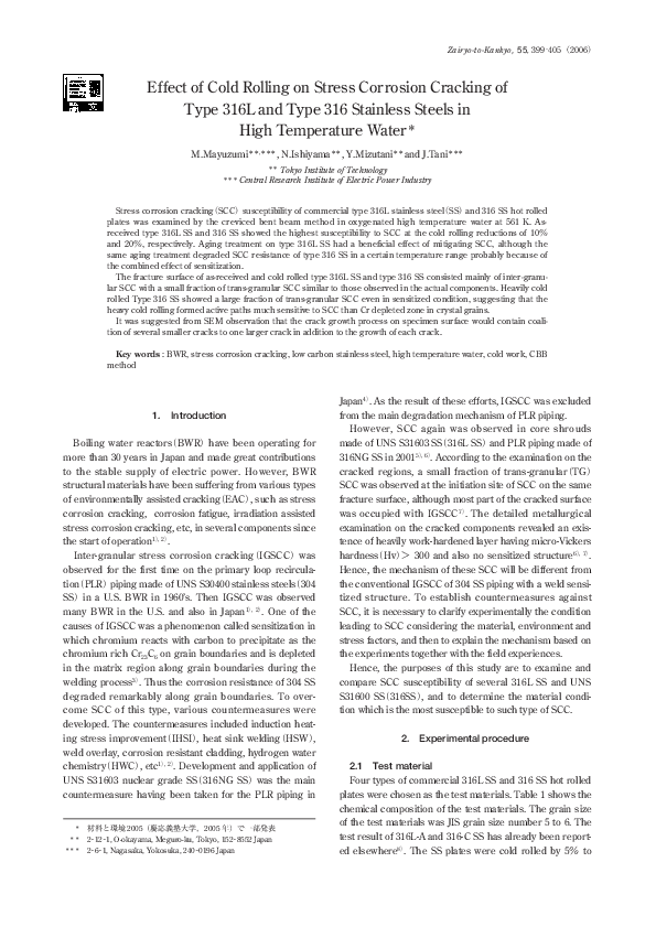 (PDF) Effect of Cold Rolling on Stress Corrosion Cracking of Type 316L ...