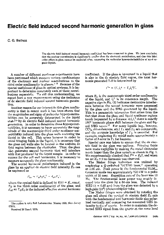 (PDF) Electric field induced second harmonic generation in glass