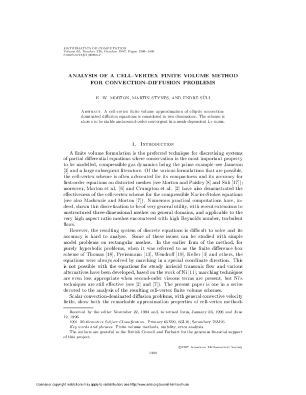 (PDF) Analysis of a cell-vertex finite volume method for convection ...