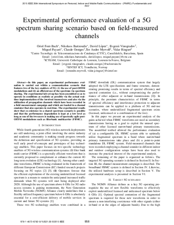 (PDF) Experimental performance evaluation of a 5G spectrum sharing ...