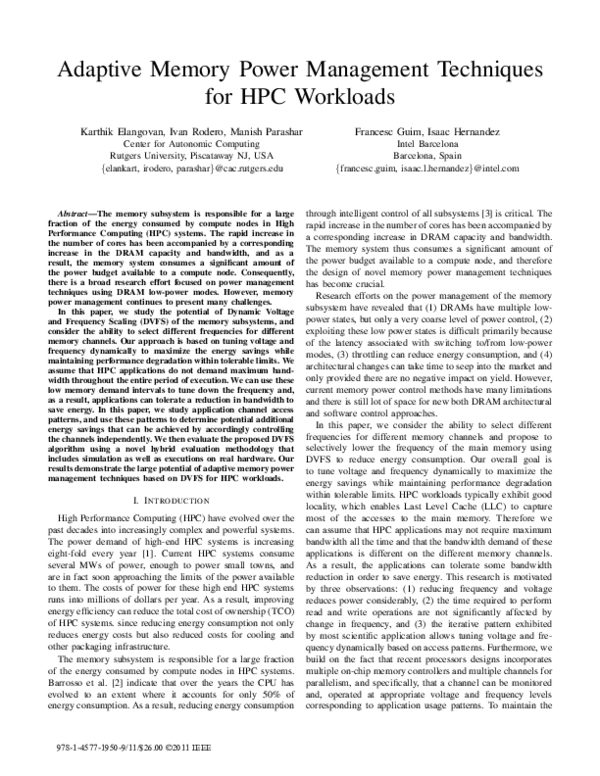 (PDF) Adaptive memory power management techniques for HPC workloads