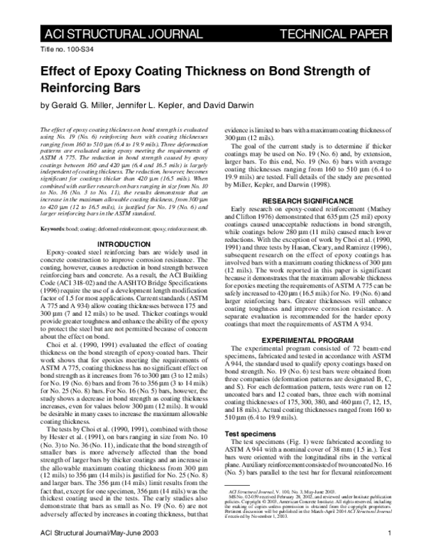 (PDF) Effect of Epoxy Coating Thickness on Bond Strength of Reinforcing ...