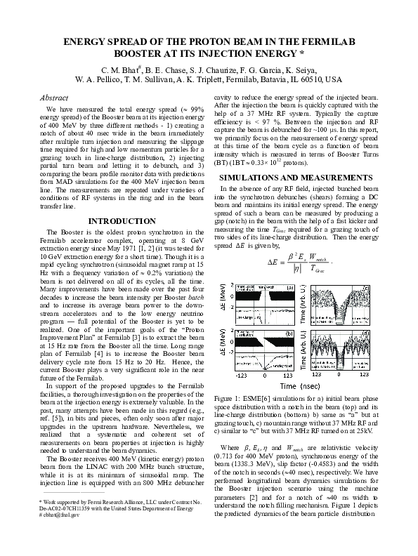 (PDF) Energy Spread of the Proton Beam in the Fermilab Booster at its ...