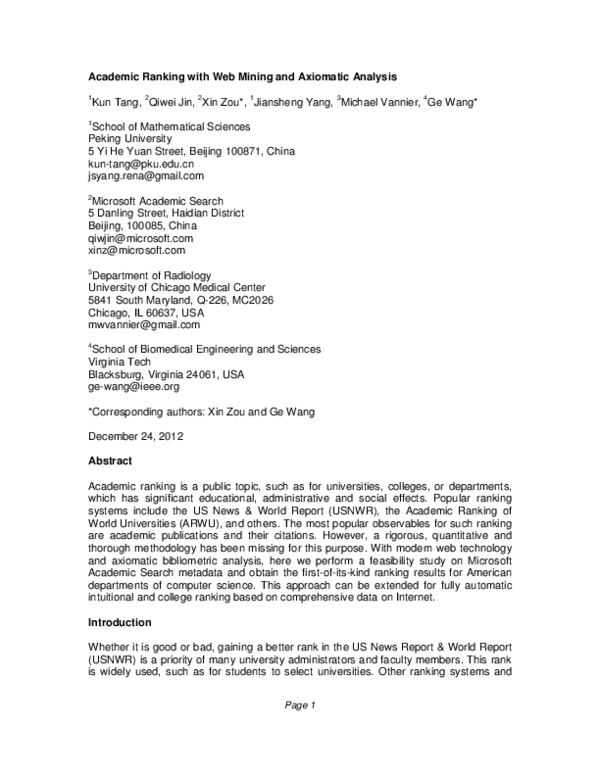 (PDF) Academic Ranking with Web Mining and Axiomatic Analysis