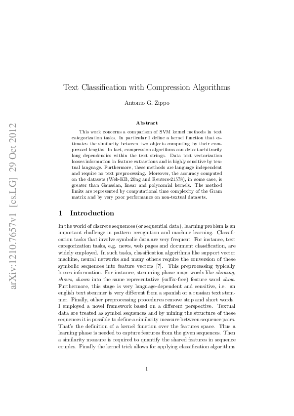 (PDF) Text Classification with Compression Algorithms