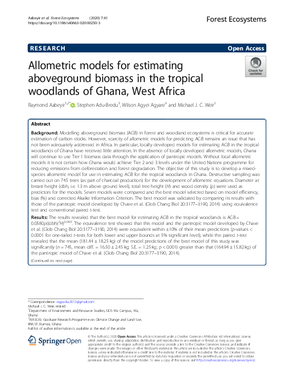 (PDF) Allometric models for estimating aboveground biomass in the ...