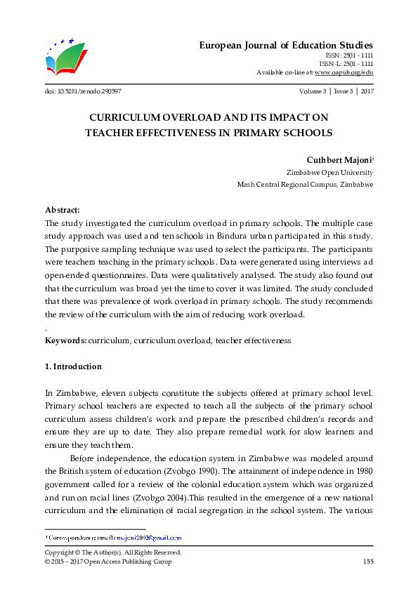 (PDF) Curriculum Overload and Its Impact on Teacher Effectiveness in ...