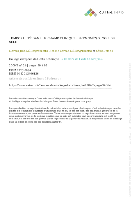 Temporalité dans le champ clinique : phénoménologie du Self