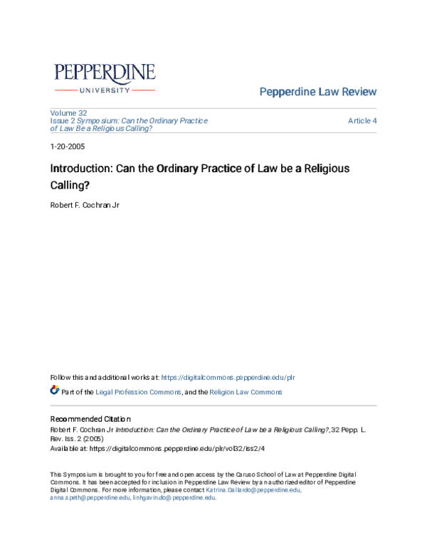 (PDF) Introduction: Can the Ordinary Practice of Law Be a Religious ...