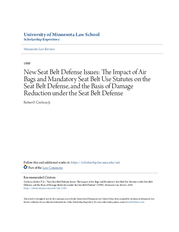 (PDF) New Seat Belt Defense Issues The Impact of Air Bags and