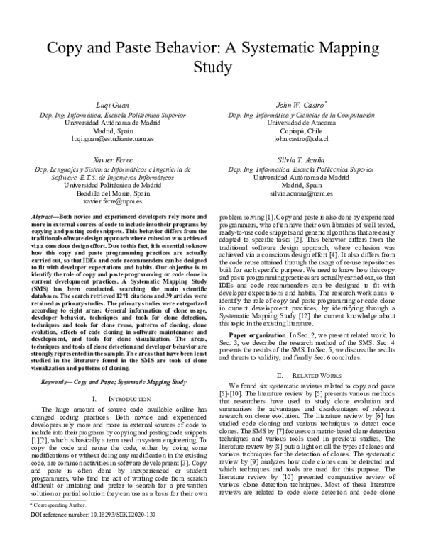 (PDF) Copy and Paste Behavior: A Systematic Mapping Study