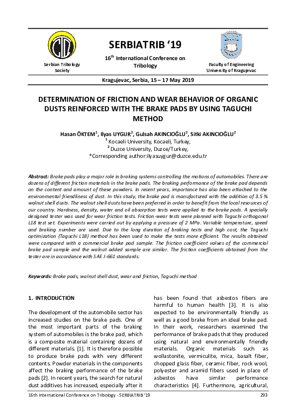 (PDF) Determination of Friction and Wear Behavior of Organic Dusts ...