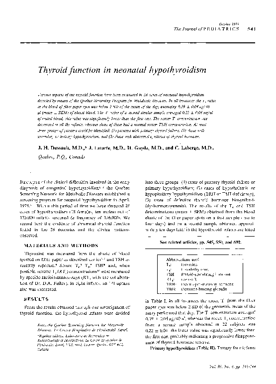 (PDF) Thyroid function in neonatal hypothyroidism