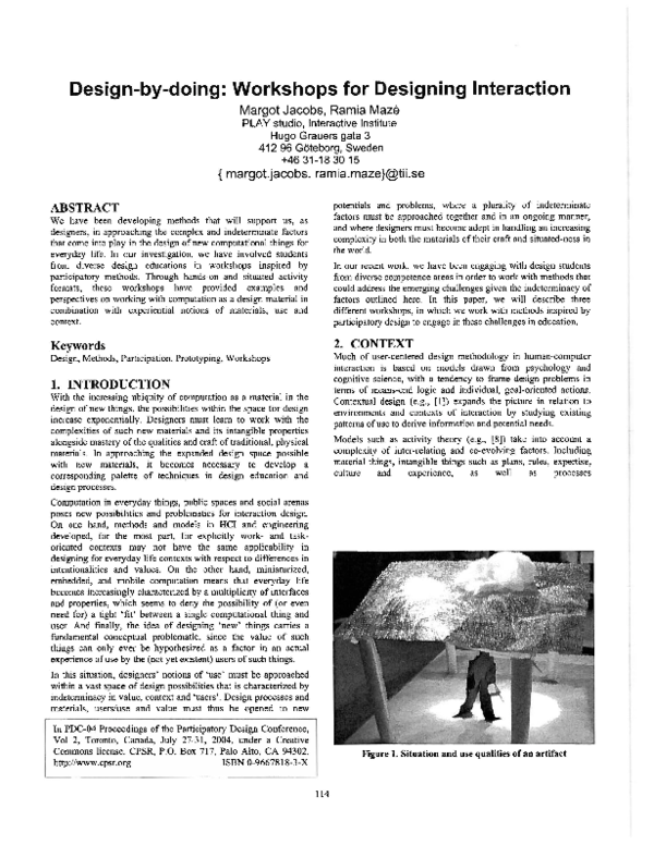 (PDF) Design-by-doing: workshops for designing interaction