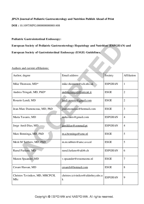 (PDF) Pediatric Gastrointestinal Endoscopy European Society of