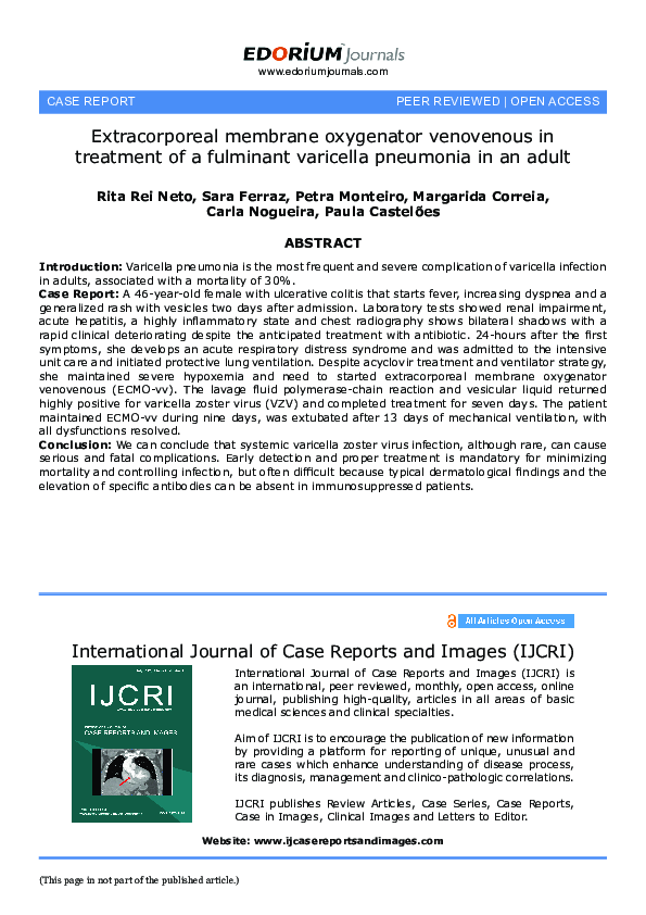 (PDF) Extracorporeal membrane oxygenator venovenous in treatment of a ...