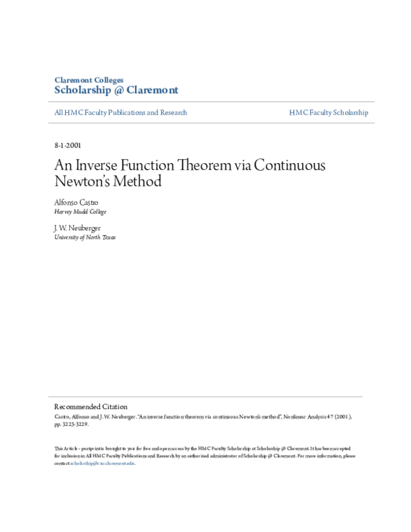 (PDF) An inverse function theorem via continuous Newton’s method