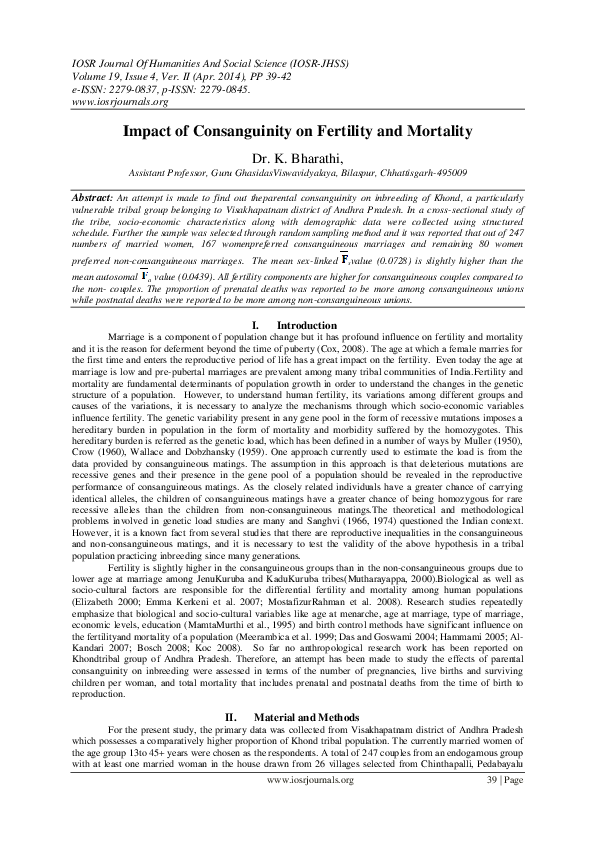 (PDF) Impact of Consanguinity on Fertility and Mortality