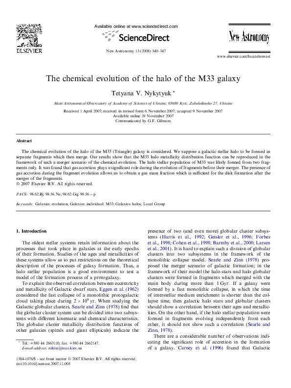 (PDF) The chemical evolution of the halo of the M33 galaxy