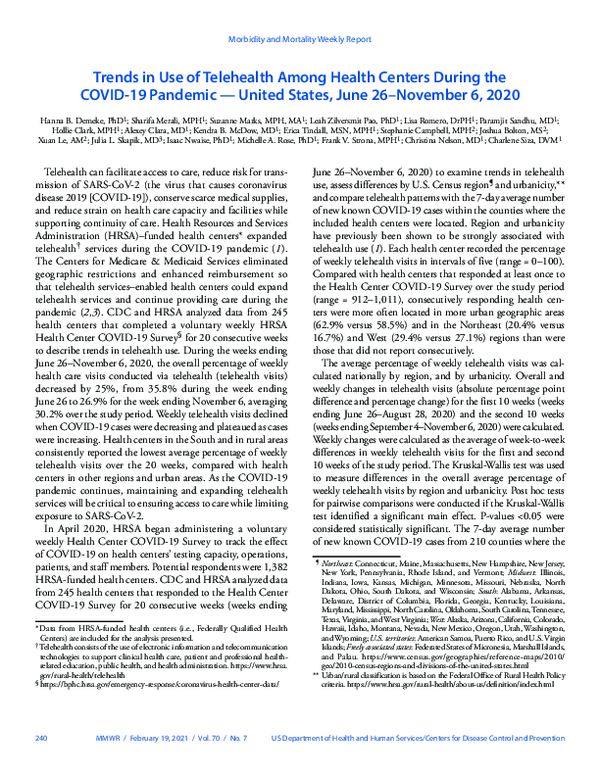 (PDF) Trends in Use of Telehealth Among Health Centers During the COVID ...