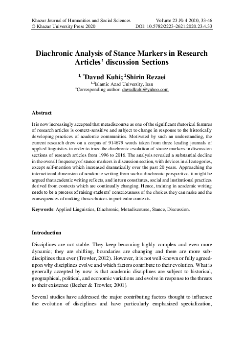 (PDF) Diachronic Analysis of Stance Markers in Research Articles ...