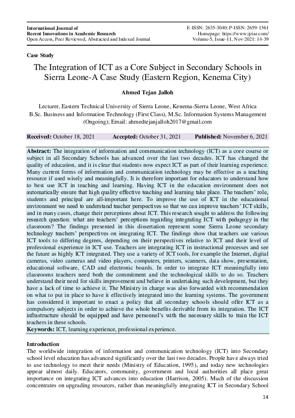 (PDF) The Integration of Ict as a Core Subject in Secondary Schools in ...