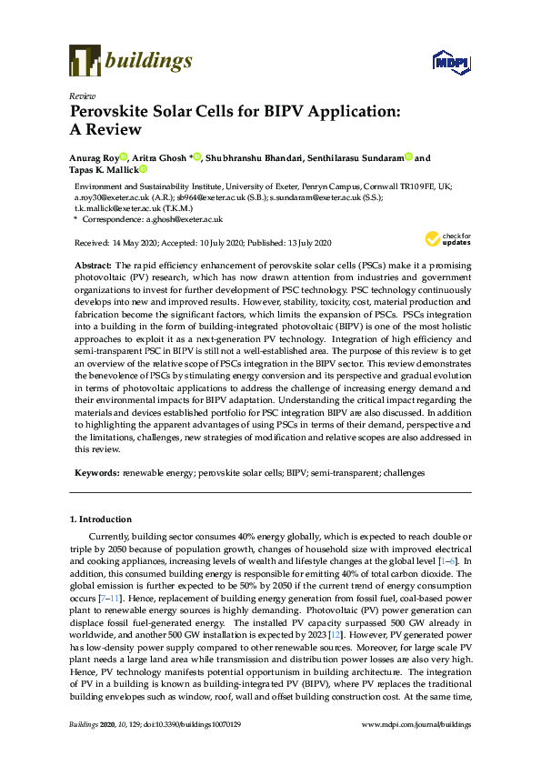 (PDF) Perovskite Solar Cells for BIPV Application: A Review