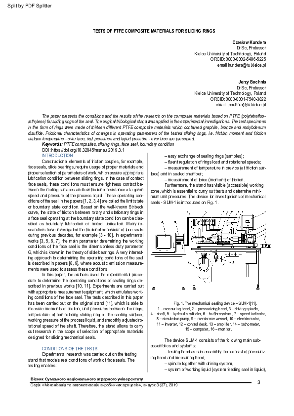 (PDF) Tests of Ptfe Composite Materials for Sliding Rings