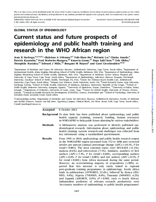 (PDF) Current status and future prospects of epidemiology and public ...