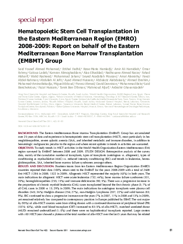 (PDF) Hematopoietic Stem Cell Transplantation in the Eastern ...