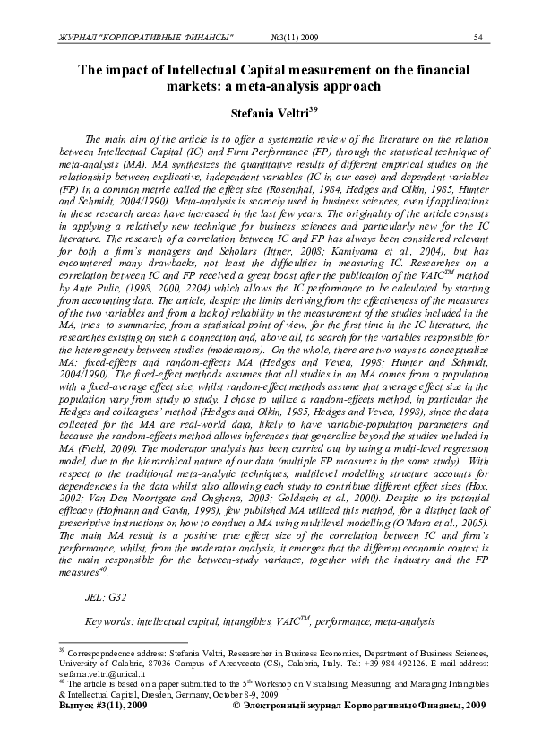 (PDF) The impact of Intellectual Capital measurement on the financial ...