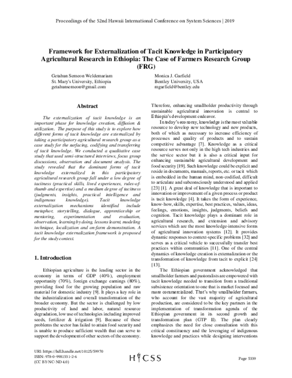(PDF) Framework for Externalization of Tacit Knowledge in Participatory ...
