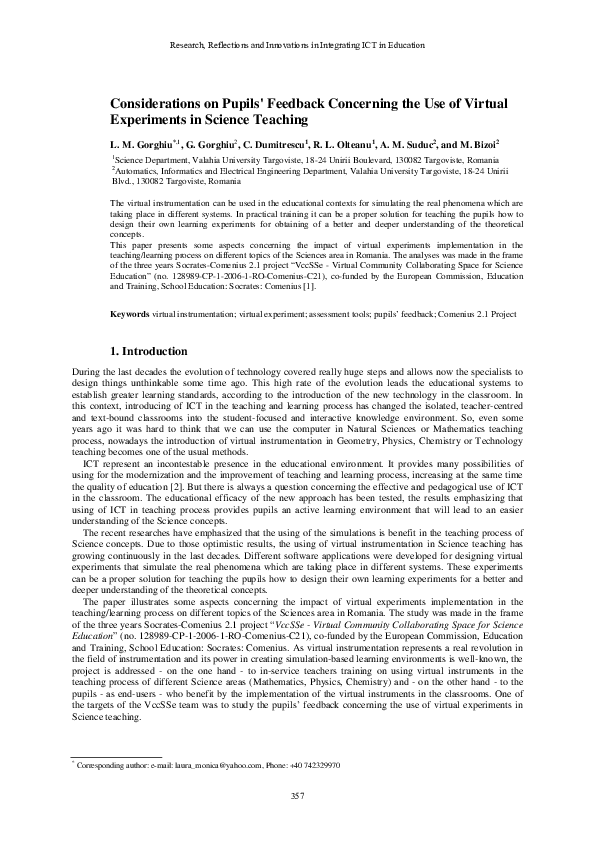 (PDF) Considerations on Pupils' Feedback Concerning the Use of Virtual ...
