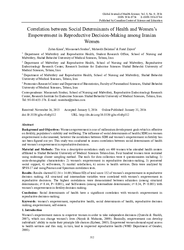 (PDF) Correlation between Social Determinants of Health and Women’s ...